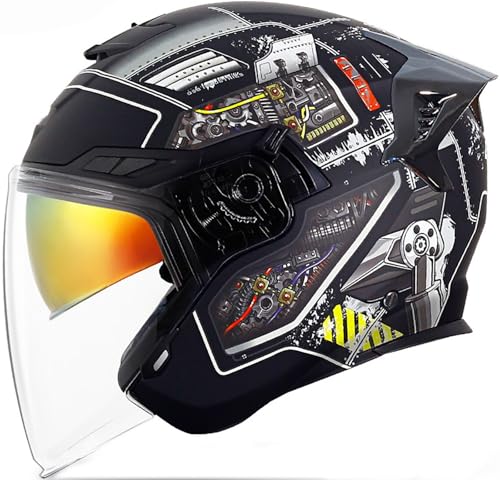 Motorradhelm Halbhelme, Retro Jet Helm Mit Doppelvisier, DOT/ECE-Zertifizierung Halbschale, Roller-Helm Scooter-Helm Für Herren Und Damen, Erwachsene Antikollisions - Helm 3,XL=61-62CM von stdpcxz