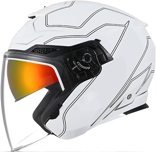 Motorradhelm Halbhelme, Retro Jet Helm Mit Doppelvisier, DOT/ECE-Zertifizierung Halbschale, Roller-Helm Scooter-Helm Für Herren Und Damen, Erwachsene Antikollisions - Helm 9,L=59-60CM von stdpcxz