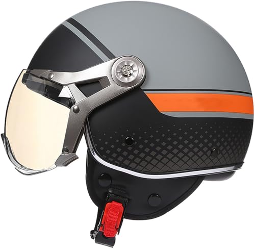 Motorradhelm Halbschalenhelm DOT/ECE-Zulassung Retro Jethelme Offener 3/4 Helm Für Männer Und Frauen Mit Sonnenblende Motorrad Halbhelme Für Bike Cruiser Moped Scooter 1, L=59-60CM von stdpcxz