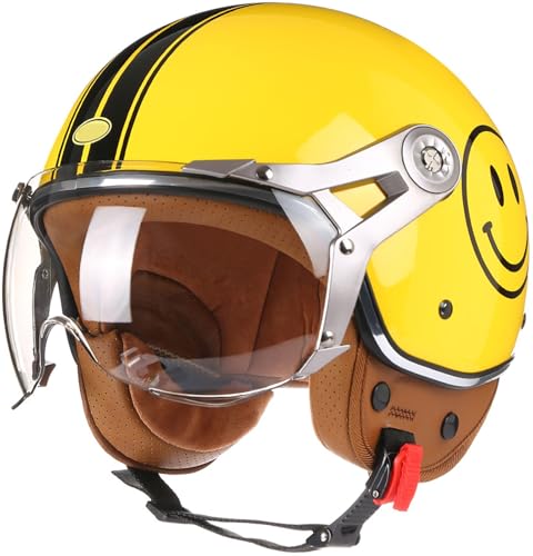 Motorradhelm Halbschalenhelm DOT/ECE-Zulassung Retro Jethelme Offener 3/4 Helm Für Männer Und Frauen Mit Sonnenblende Motorrad Halbhelme Für Bike Cruiser Moped Scooter 5,M=57-58CM von stdpcxz