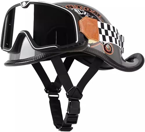 Motorradhelm Mit Sonnenbrille, Erwachsene Motorrad Caps Open Face Moped Helme DOT/ECE Genehmigt Motorrad Jethelm Persönlichkeit Radfahren Cruiser Für Männer Und Frauen 5,XL=61-62CM von stdpcxz