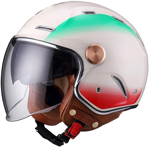 Retro 3/4 Motorrad Halbhelme Motorradhelm Für Herren Und Damen Erwachsene DOT/ECE-Zertifizierung Jethelm Halbschalenhelm Braincap Mit Doppelvisier Moped Scooter Offenem Helm 5,XL=61-62CM von stdpcxz