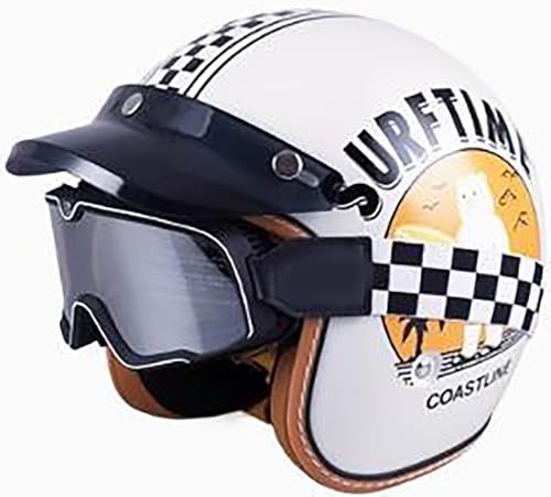 Retro Deutsch Helm Halboffenen Vintage Öffnen Motorradhelm Halb-Helm DOT/ECE-Zertifizierung Chopper Helm Mit Sonnenbrille Jet Helm Open Face Helm Für Mopeds Cruiser 11,XL=61-62CM von stdpcxz