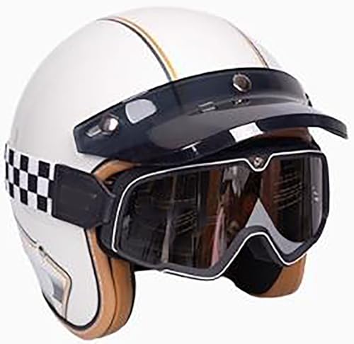 Retro Deutsch Helm Halboffenen Vintage Öffnen Motorradhelm Halb-Helm DOT/ECE-Zertifizierung Chopper Helm Mit Sonnenbrille Jet Helm Open Face Helm Für Mopeds Cruiser 3,M=57-58CM von stdpcxz