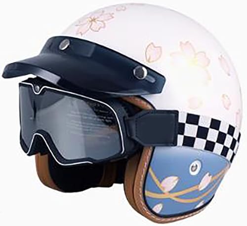 Retro Deutsch Helm Halboffenen Vintage Öffnen Motorradhelm Halb-Helm DOT/ECE-Zertifizierung Chopper Helm Mit Sonnenbrille Jet Helm Open Face Helm Für Mopeds Cruiser 9,S=55-56CM von stdpcxz