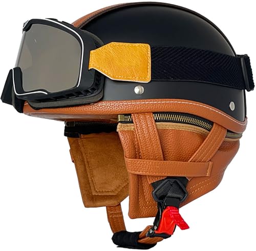 Retro Deutscher Stil Halbschale Helm Halbgesicht Motorradhelm Jethelme DOT/ECE-Zertifizierung Halbhelm Männern Und Frauen Open Face Helm Für Scooter Moped Cruiser Motorrad 2,L=59-60CM von stdpcxz