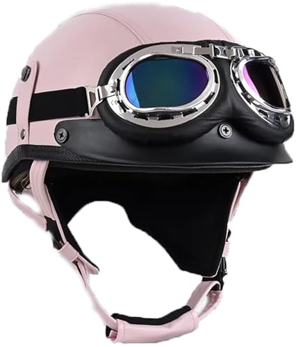 Retro Halbschalenhelm Deutsche Leder Motorrad Halbhelme Jethelm Mit Visier Und Schnellverschluss Schnalle DOT/ECE-Zulassung Open Face Helm Für Cruiser Chopper Biker Moped 15,XL=61-62CM von stdpcxz