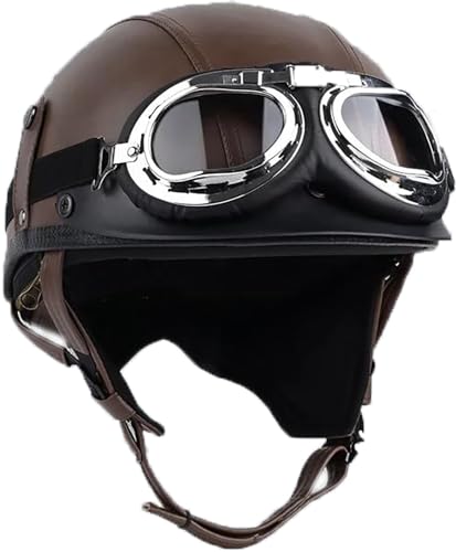 Retro Halbschalenhelm Deutsche Leder Motorrad Halbhelme Jethelm Mit Visier Und Schnellverschluss Schnalle DOT/ECE-Zulassung Open Face Helm Für Cruiser Chopper Biker Moped 2,L=59-60CM von stdpcxz