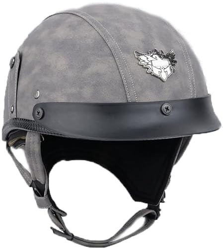 Retro Halbschalenhelm Deutsche Leder Motorrad Halbhelme Jethelm Mit Visier Und Schnellverschluss Schnalle DOT/ECE-Zulassung Open Face Helm Für Cruiser Chopper Biker Moped 9,M=57-58CM von stdpcxz