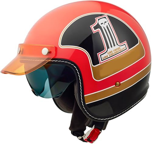 Retro Halbschalenhelm Mit DOT/ECE Zertifiziert Motorradhelm Für Damen Und Herren Erwachsene Rollerhelm Cruiser Chopper Skateboardhelm Motorradhalbhelm Mit Sonnenblende 8,S=55-56CM von stdpcxz