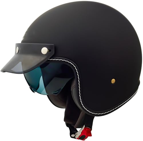 Retro Halbschalenhelm Mit DOT/ECE Zertifiziert Motorradhelm Für Damen Und Herren Erwachsene Rollerhelm Cruiser Chopper Skateboardhelm Motorradhalbhelm Mit Sonnenblende 9,S=55-56CM von stdpcxz