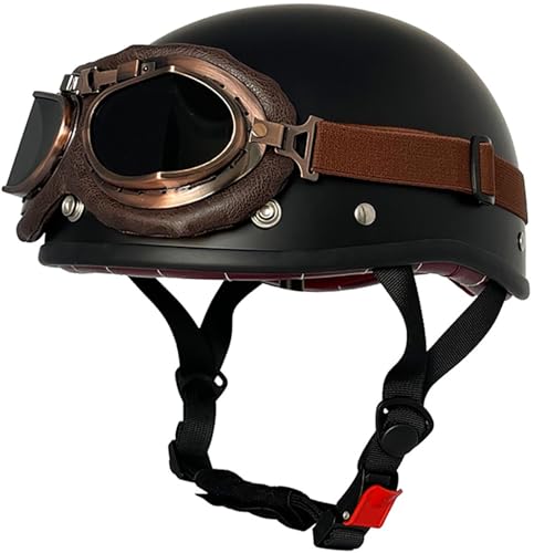 Retro Halbschalenhelm Motorradhelm Lederhelm Jethelme Rollerhelm DOT/ECE-Zulassung Deutschen Stil Motorrad Halbhelm Mit Brille Offenem Helm Mopedhelm Scooter-Helm 2,M=57-58CM von stdpcxz