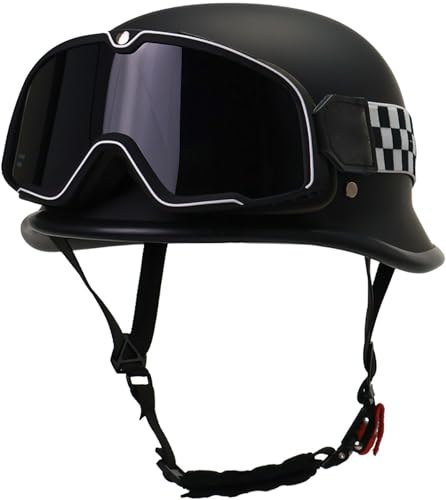 Retro Jethelm, Motorradhelm Jethelm Roller-Helm, Deutscher Stil Halbschale Helm, Herren Und Damen Halbgesicht Chopper Helm, Scooter-Helm, Mit Sonnenbrille, DOT/ECE-Zugelassen 5,M=57-58CM von stdpcxz