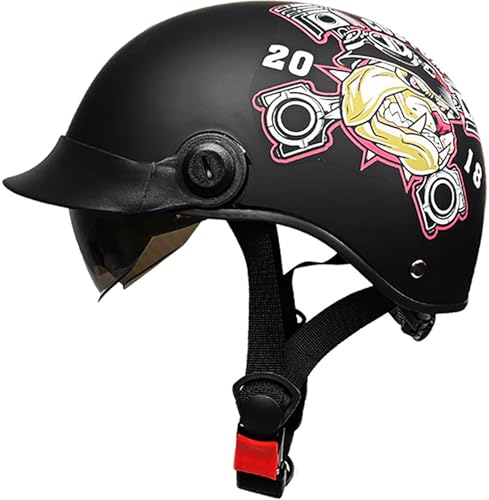 Retro Motorrad Halbhelme Brain-Cap Halbschale Jet-Helm Roller-Helm Halbschalenhelm Mit DOT/ECE-Zertifizierung Scooter-Helm Mofa-Helm Motorrad Half Helm Für Cruiser Chopper Biker 1,55-61CM von stdpcxz