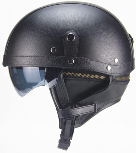 Retro Motorradhelm, Offener Halbschale Jet-Helm Mit Visier, ECE Zulassung Über Frauen Und Herren, ABS-Helm Mit Schnellverschluss-Schnalle, Sturzhelm, Für Cruiser Chopper Scooter 1,L=59-60CM von stdpcxz