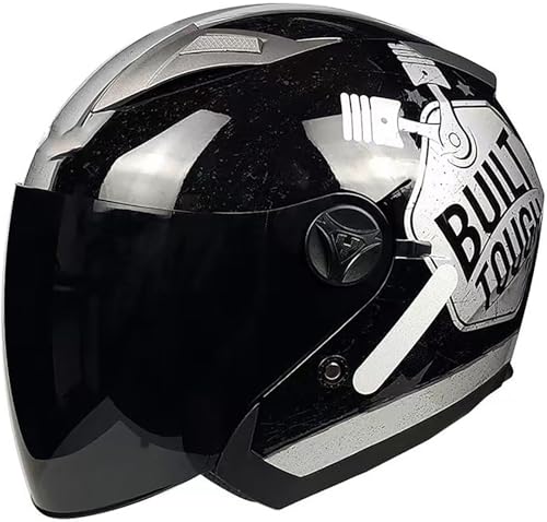 Vintage Deutsche Motorrad Jethelm, DOT/ECE-Zertifizierung Open Face Helm Halbschalenhelm Mit Doppelvisier Chopper Helm Für Cruiser Street Scooter Mit Schnellverschlussschnallen 4,M=57-58CM von stdpcxz