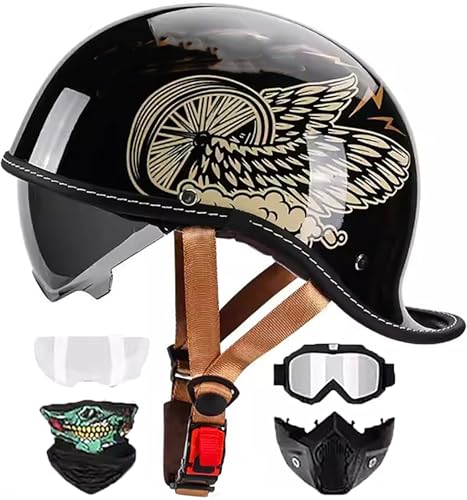 Vintage Motorradhelm Halbhelme Brain-Cap · Jet-Helm Roller-Helm Halbschalenhelm mit ECE-Zertifizierung Scooter-Helm Mofa-Helm Retro Half Helm mit Visier für Cruiser Chopper Biker 13,XL=61-62CM von stdpcxz