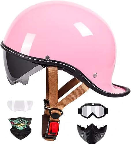 Vintage Motorradhelm Halbhelme Brain-Cap · Jet-Helm Roller-Helm Halbschalenhelm mit ECE-Zertifizierung Scooter-Helm Mofa-Helm Retro Half Helm mit Visier für Cruiser Chopper Biker 19, XXL=63-64CM von stdpcxz