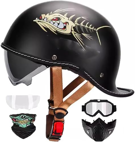 Vintage Motorradhelm Halbhelme Brain-Cap · Jet-Helm Roller-Helm Halbschalenhelm mit ECE-Zertifizierung Scooter-Helm Mofa-Helm Retro Half Helm mit Visier für Cruiser Chopper Biker 2, XXL=63-64CM von stdpcxz