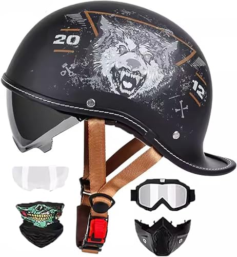 Vintage Motorradhelm Halbhelme Brain-Cap · Jet-Helm Roller-Helm Halbschalenhelm mit ECE-Zertifizierung Scooter-Helm Mofa-Helm Retro Half Helm mit Visier für Cruiser Chopper Biker 7, XXL=63-64CM von stdpcxz