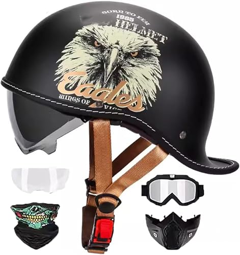 Vintage Motorradhelm Halbhelme Brain-Cap · Jet-Helm Roller-Helm Halbschalenhelm mit ECE-Zertifizierung Scooter-Helm Mofa-Helm Retro Half Helm mit Visier für Cruiser Chopper Biker 9,M=57-58CM von stdpcxz