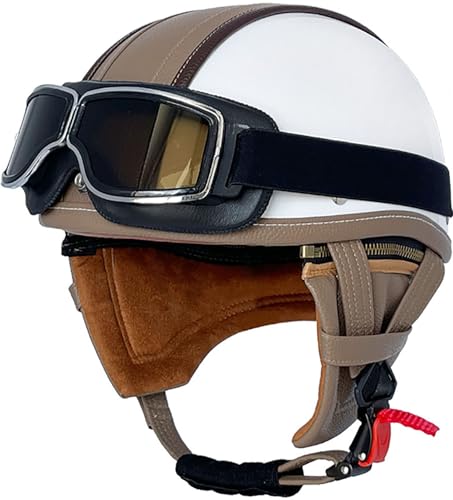 Vintage Öffnen Motorradhelm Deutsch Halboffenen Helm Halb-Helm ECE-Zertifizierung Chopper Helm Mit Sonnenbrille Für Mopeds Cruiser Vintage Jet Helm Mit Schnellverschlussschnallen 9,XL=61-62CM von stdpcxz