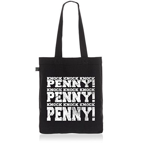 style3 Knock Knock Knock Penny! Biobaumwolle Beutel Jutebeutel Tasche Tote Bag, Farbe:Schwarz style3 Knock Knock Knock Penny! Biobaumwolle Beutel Jutebeutel Tasche Tote Bag, Farbe:Schwarz von style3