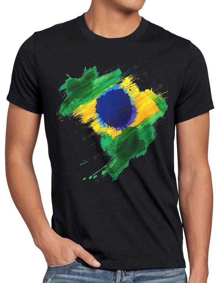 style3 Print-Shirt Herren T-Shirt Flagge Brasilien Fußball Sport Brazil WM EM Fahne von style3