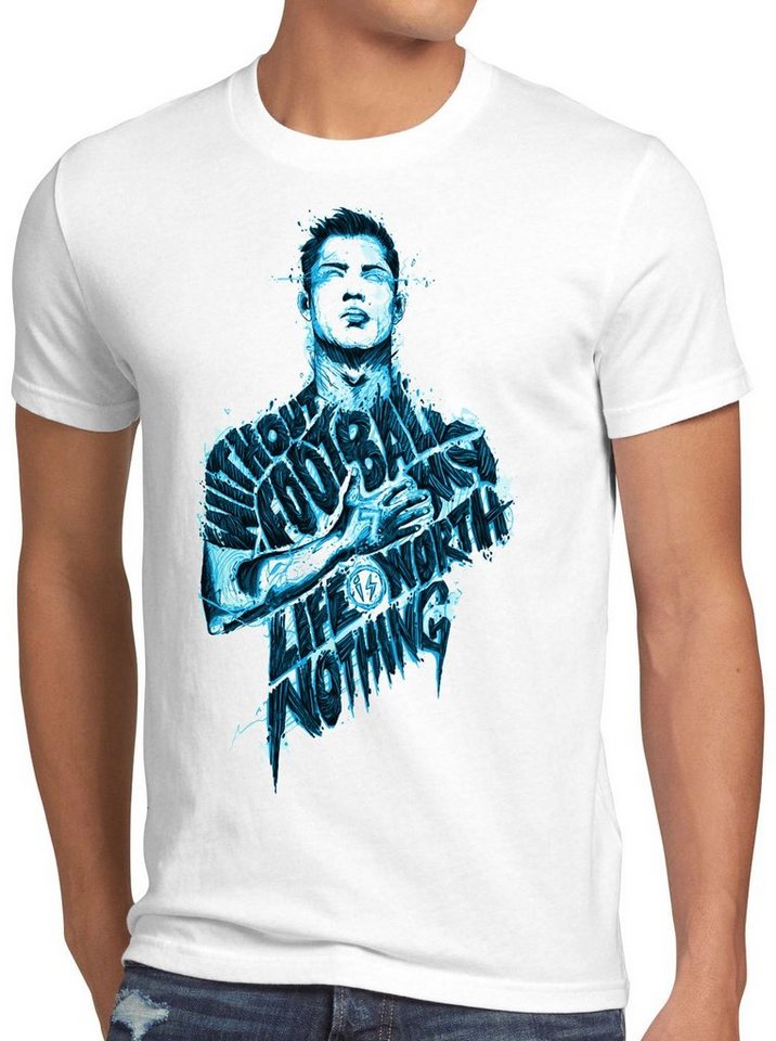 style3 Print-Shirt Herren T-Shirt Football is Life Fußball Trikot Germany Weiss von style3