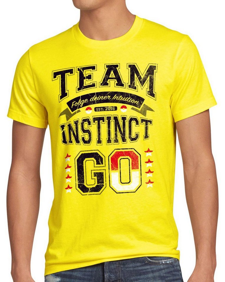 style3 Print-Shirt Herren T-Shirt Team Gelb Instinct Intuition poke go catch blitz ball spiel arena von style3