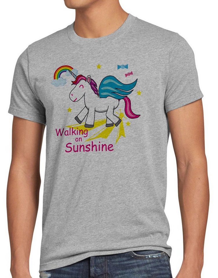 style3 Print-Shirt Herren T-Shirt Unicorn Walking on Sunshine Einhorn Regenbogen Kinder Fun Spruch von style3