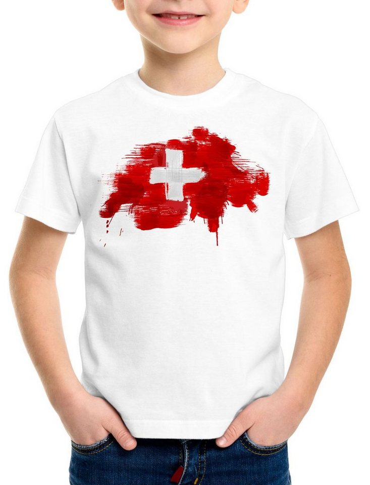 style3 Print-Shirt Kinder T-Shirt Flagge Schweiz Fußball Sport Suisse WM EM Fahne von style3