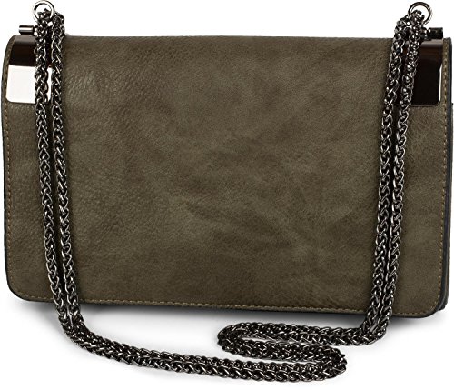 styleBREAKER Clutch, Abendtasche mit Metallspangen und Gliederkette, Vintage Design, Damen 02012046, Farbe:Oliv von styleBREAKER