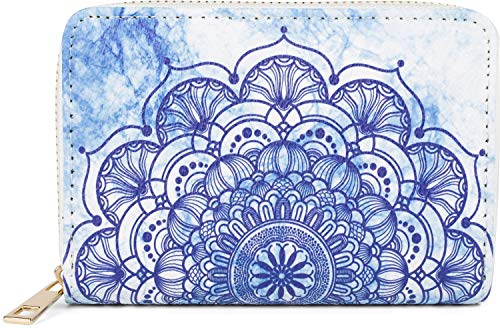 styleBREAKER Damen Kleine Geldbörse mit Bunte Mandala Ornament Muster, Ethno Style, Reißverschluss, Portemonnaie 02040149, Farbe:Weiß-Dunkelblau-Blau von styleBREAKER