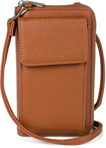 styleBREAKER Damen Mini Bag Geldbörse mit Handy Fach und RFID Schutz, Umhängetasche, Handytasche, Crossbag 02012362, Farbe:Cognac von styleBREAKER