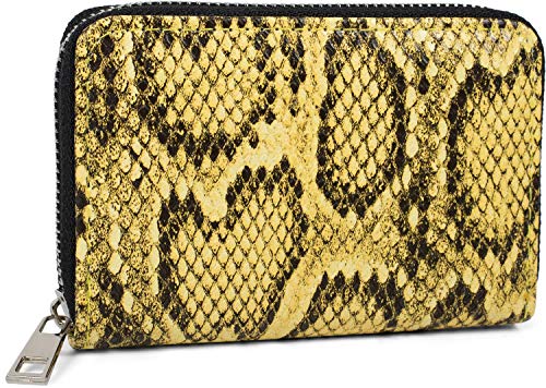 styleBREAKER Damen Mini Geldbörse mit Schlangen Muster, Reißverschluss, Portemonnaie 02040127, Farbe:Gelb von styleBREAKER