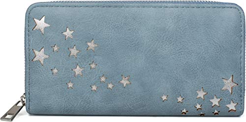 styleBREAKER Damen Portemonnaie mit Metallic Stern Cut-Outs, Reißverschluss, Geldbörse 02040115, Farbe:Blau von styleBREAKER