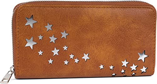 styleBREAKER Damen Portemonnaie mit Metallic Stern Cut-Outs, Reißverschluss, Geldbörse 02040115, Farbe:Cognac styleBREAKER Damen Portemonnaie mit Metallic Stern Cut-Outs, Reißverschluss, Geldbörse 02040115, Farbe:Cognac von styleBREAKER