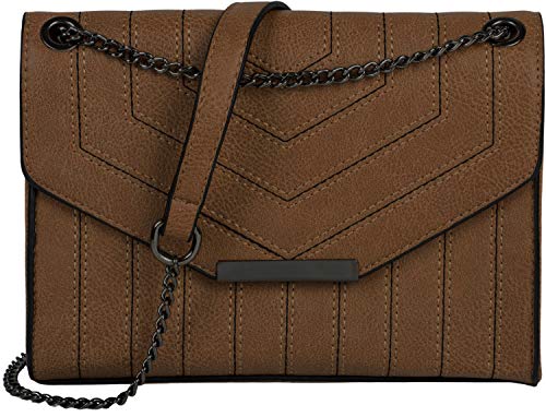 styleBREAKER Damen Umhängetasche mit Ziernähten und Kette, Schultertasche, Handtasche, Tasche 02012308, Farbe:Braun von styleBREAKER