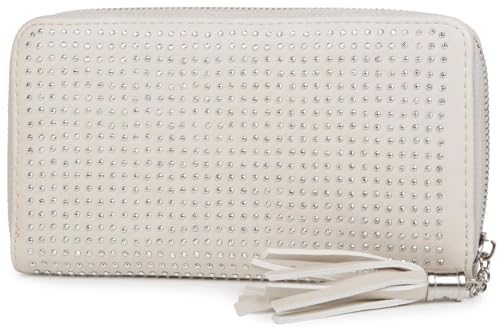 styleBREAKER Designer Geldbörse mit All Over Strass Nieten Applikation und Quaste, Damen 02040028, Farbe:Beige von styleBREAKER