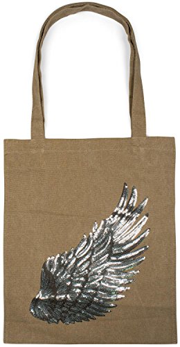 styleBREAKER Einkaufstasche mit Pailletten Flügel Applikation, Tragetasche, Canvas Stofftasche, Tasche, Unisex 02012213, Farbe:Khaki von styleBREAKER