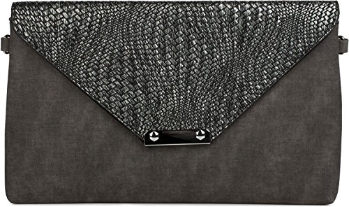 styleBREAKER Envelope Clutch Tasche mit Flecht Optik am Umschlag, Handschlaufe, Umhängegurt, Abendtasche, Damen 02012184, Farbe:Schwarz von styleBREAKER