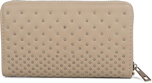 styleBREAKER Geldbörse mit Nieten, Reißverschluss, Kugelnieten besetzte Handschlaufe, Portemonnaie, Damen 02040094, Farbe:Beige von styleBREAKER