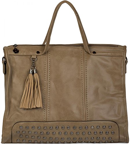 styleBREAKER Henkeltasche mit Nieten Applikation und Quasten, Shopper, Umhängetasche, Handtasche, Tasche, Damen 02012136, Farbe:Hellbraun styleBREAKER Henkeltasche mit Nieten Applikation und Quasten, Shopper, Umhängetasche, Handtasche, Tasche, Damen 02012136, Farbe:Hellbraun von styleBREAKER