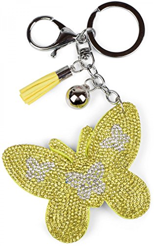 styleBREAKER Schlüsselanhänger mit Schmetterling Strass Anhänger, Quaste, Befestigungsring, Karabiner, Damen 05050015, Farbe:Gelb von styleBREAKER