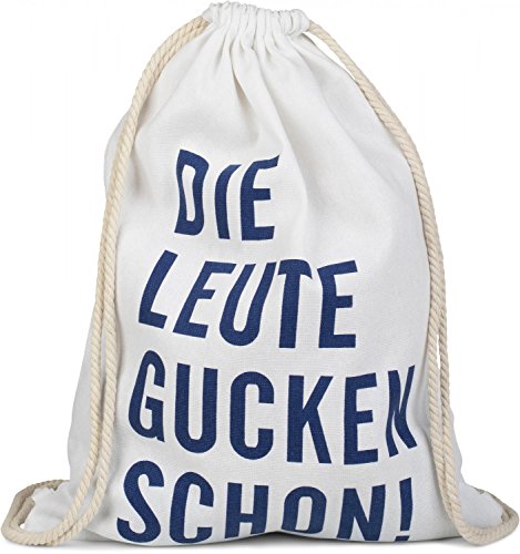 styleBREAKER Statement Turnbeutel mit 'DIE Leute GUCKEN Schon!' Aufdruck, Rucksack, Sportbeutel, Beutel, Unisex 02012141, Farbe:Weiß von styleBREAKER