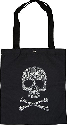 styleBREAKER Stofftasche mit Totenkopf Aufdruck, Druckknopf Verschluss, Tragetasche, Einkaufstasche, Tasche, Unisex 02012194, Farbe:Schwarz von styleBREAKER