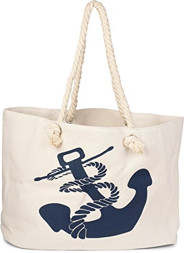 styleBREAKER Strandtasche in Flecht Optik mit Anker Print, Shopper, Badetasche, Damen 02012077, Farbe:Creme-Marine von styleBREAKER