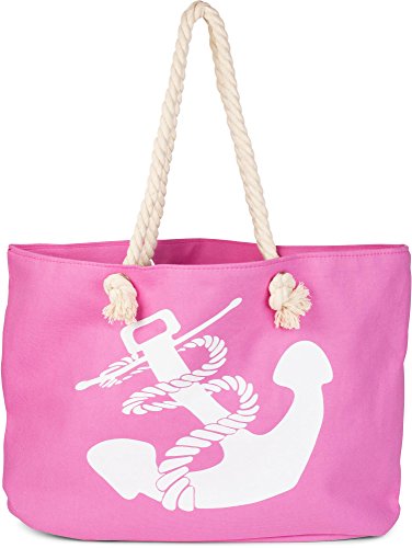 styleBREAKER Strandtasche in Flecht Optik mit Anker Print, Shopper, Badetasche, Damen 02012077, Farbe:Pink-Weiß von styleBREAKER