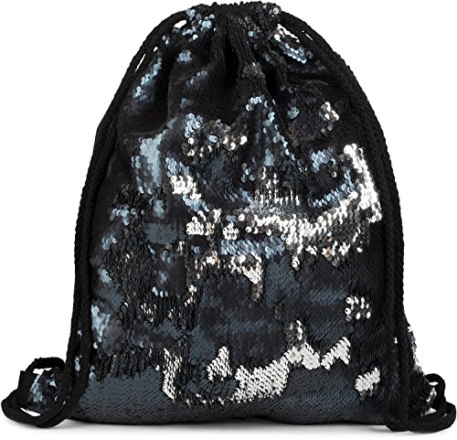 styleBREAKER Turnbeutel Hipster mit Pailletten, Rucksack, Sportbeutel, Beutel, Unisex 02012210, Farbe:Midnight-Blue/Silber von styleBREAKER